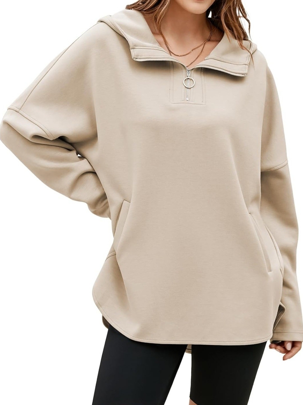 Women's Oversized Hoodies Casual Long Sleeve Half Zipper Pocket Sweatshirt